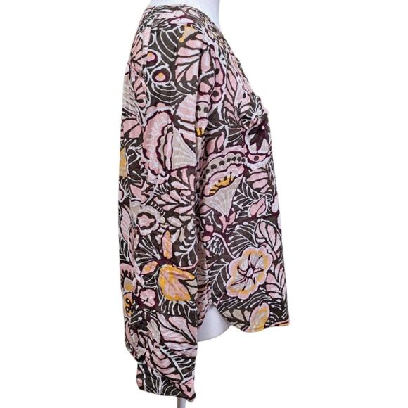 LOFT Outlet Womens Top Sz S Pink Floral Tropical Long Sleeve button up Blouse - Picture 3 of 7